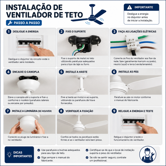 Instalação de ventilador de teto